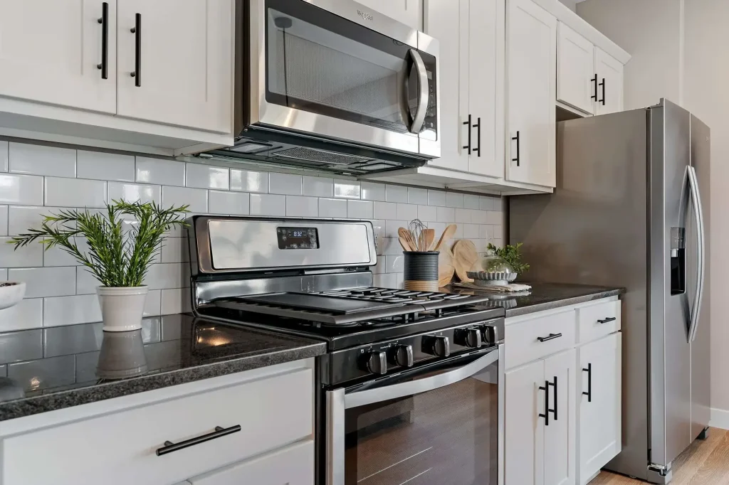 Modern kitchen with stainless steel appliances